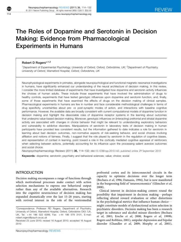 Curated visual reference: Picture Idea: Dopamine And Serotonin In Decision Making Pdf Reward System