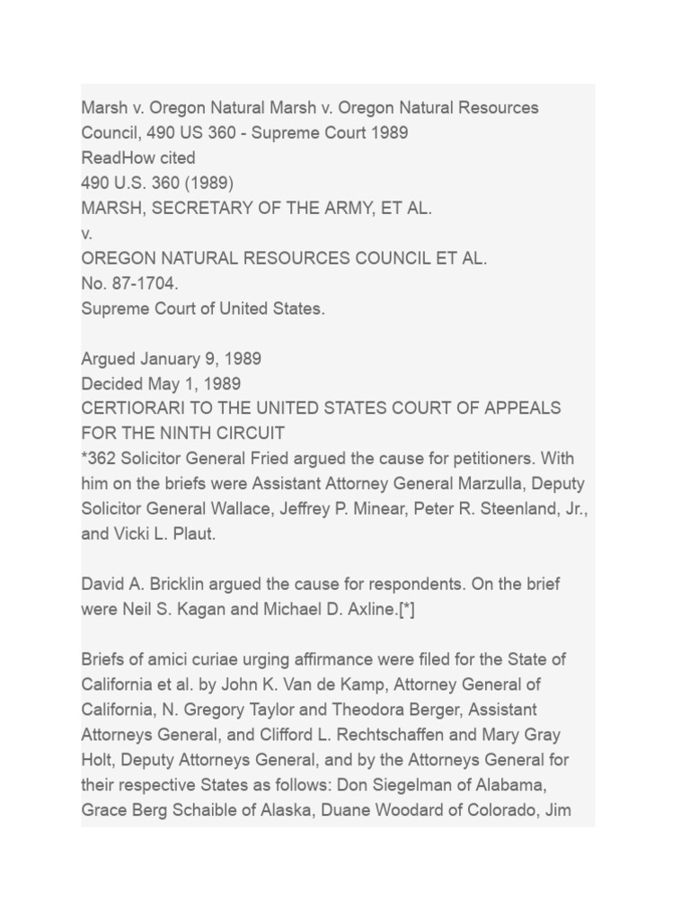 Marsh v. Oregon Natural Resources Case Summary | PDF | National ...