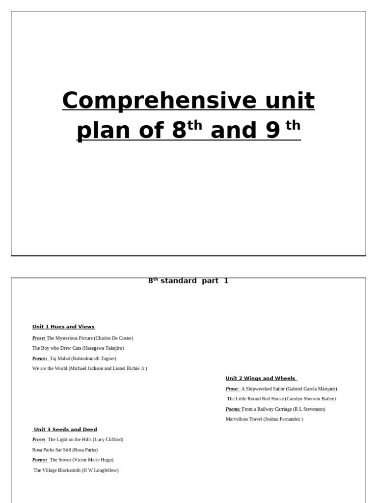 Comprehensive Unit Plan of 8th and 9 TH | PDF