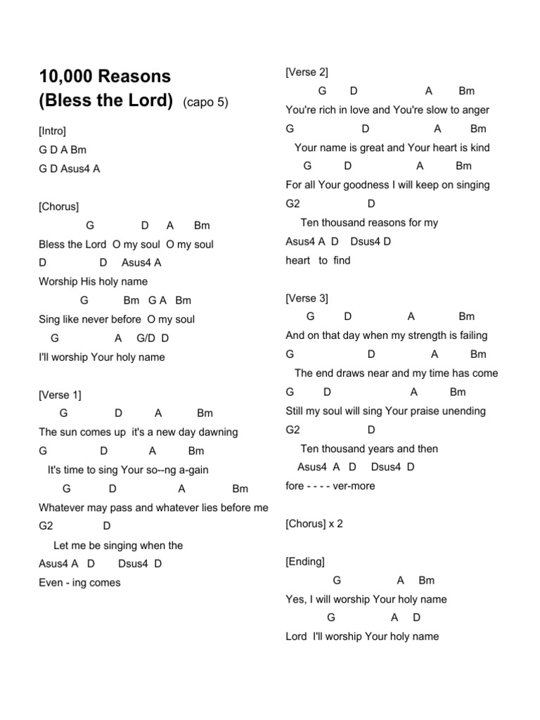 10,000 Reasons Lyrics and Chords | PDF | Songs