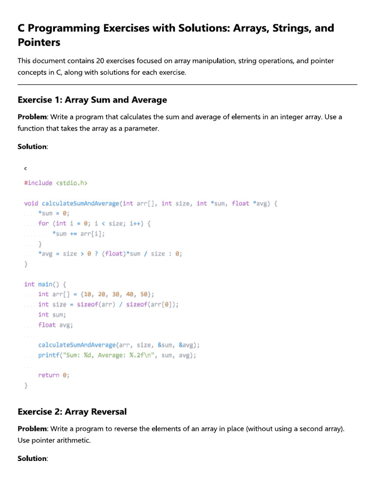 ArrayStringsPointersExercises Solutions | PDF