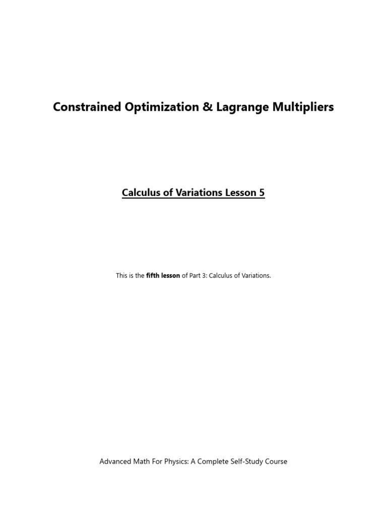 Constrained Optimization & Lagrange Multipliers | PDF | Calculus Of ...