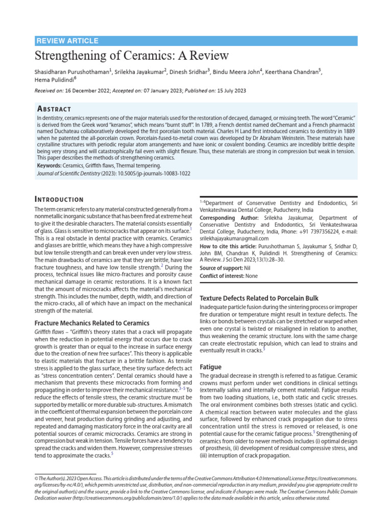Strengthening Methods for Dental Ceramics | PDF | Fracture | Zirconium ...