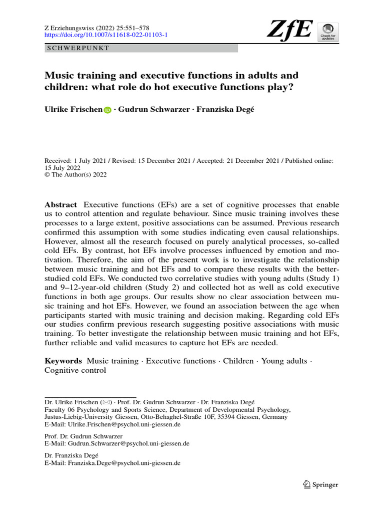 Music Training's Impact on Executive Functions | PDF | Decision Making ...