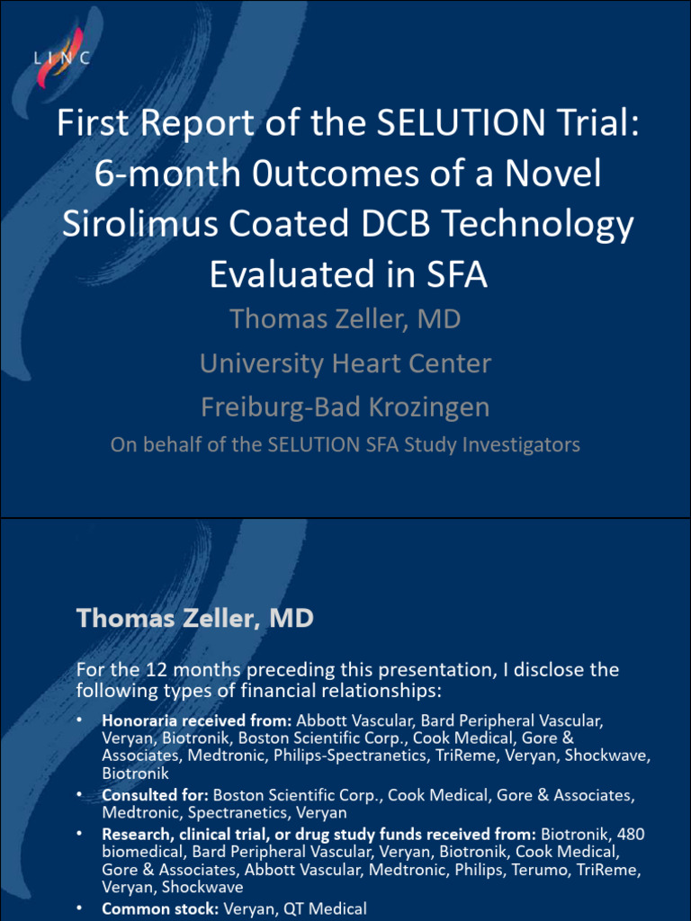 SELUTION Trial: 6-Month Sirolimus Outcomes | PDF | Balloon | Medical ...
