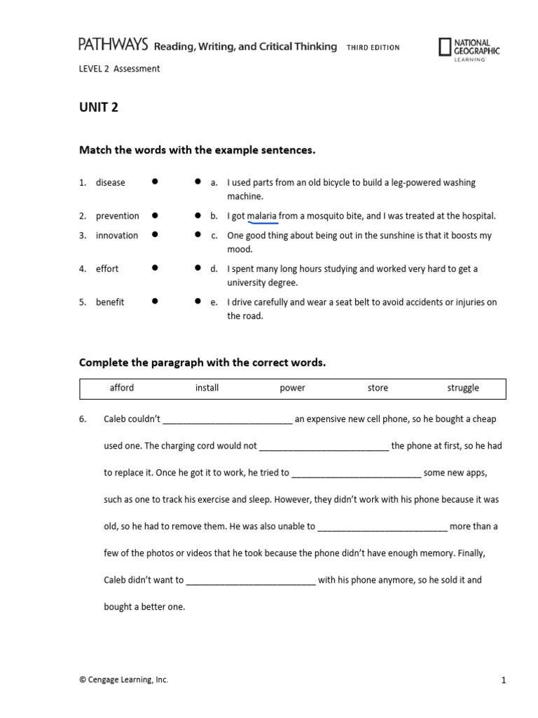 Level 2 Assessment: Vocabulary & Reading Skills | PDF