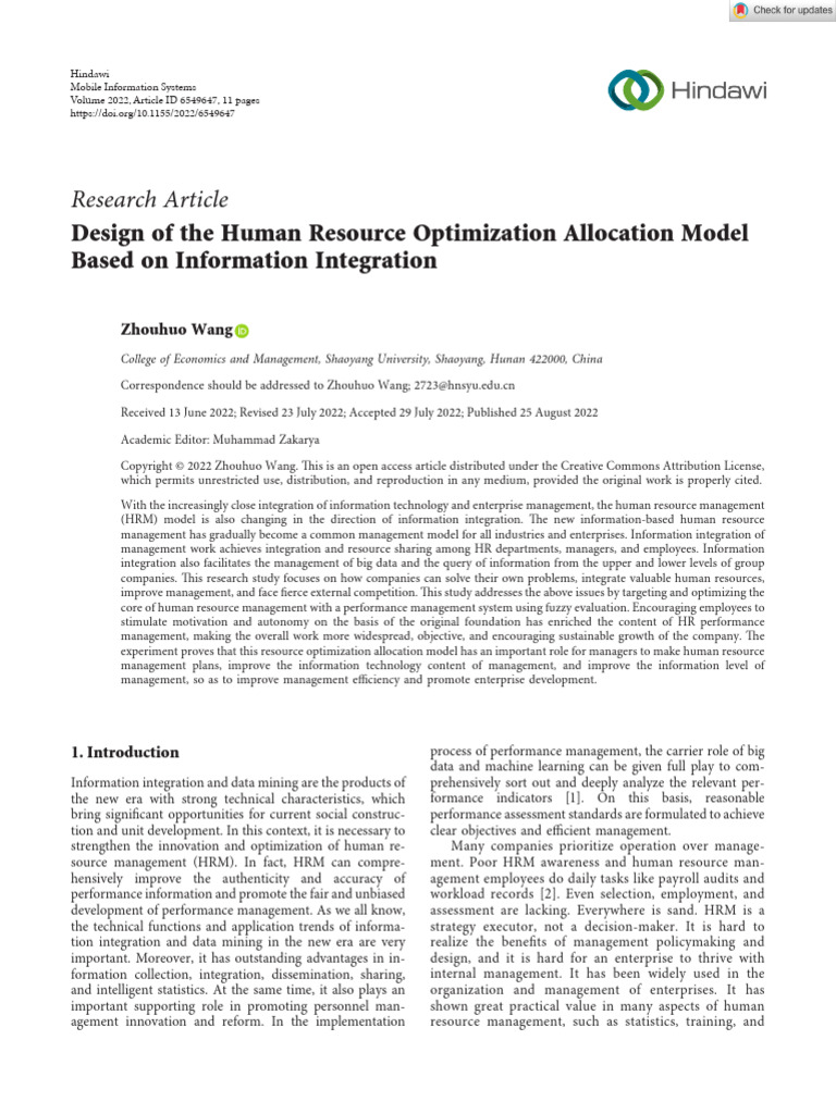 Mobile Information Systems - 2022 - Wang - Design of The Human Resource ...