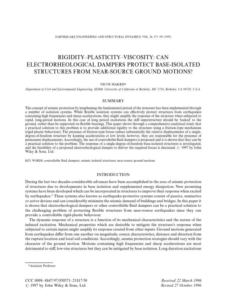 Earthq Engng Struct Dyn - 1999 - Makris - Rigidity Plasticity Viscosity ...