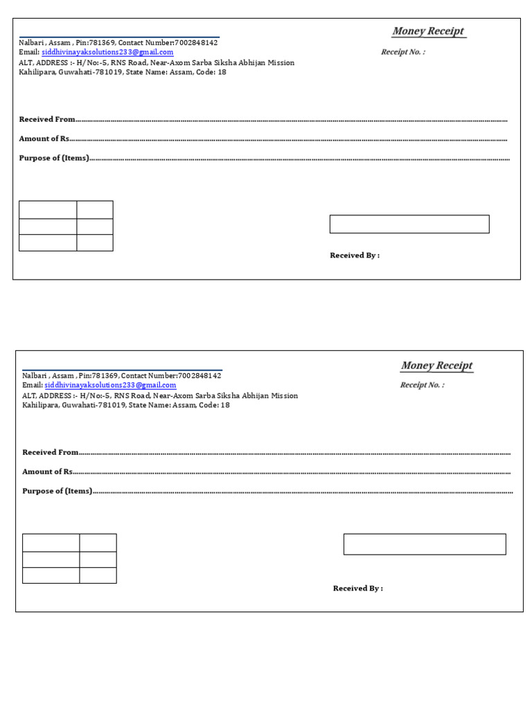 Siddhivinayak Money Receipt Template | PDF