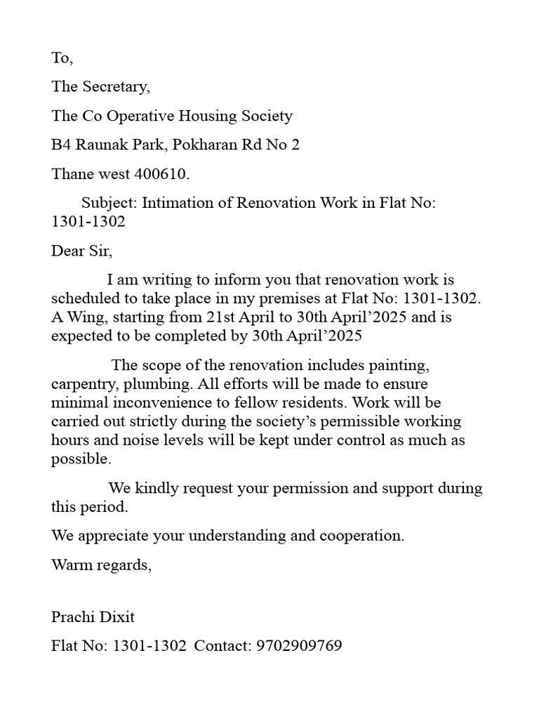 Renovation Notice for Flat 1301-1302 | PDF