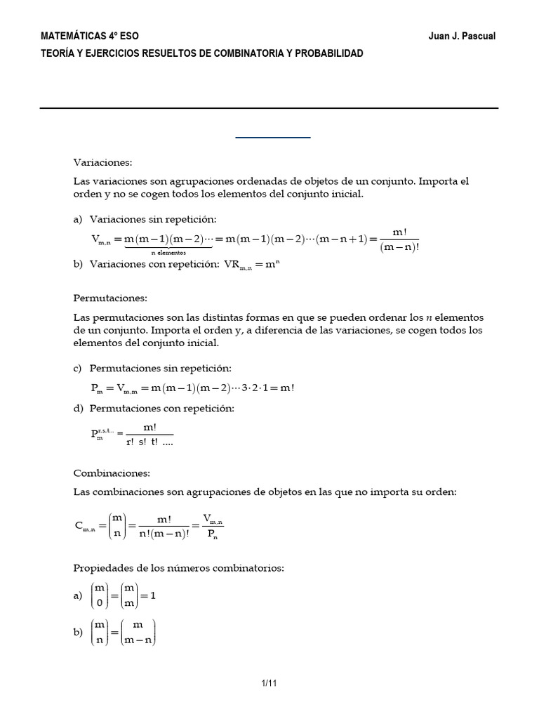 Ejercicios Resueltos de Combinatoria y Probabilidad | PDF | Jugando a ...