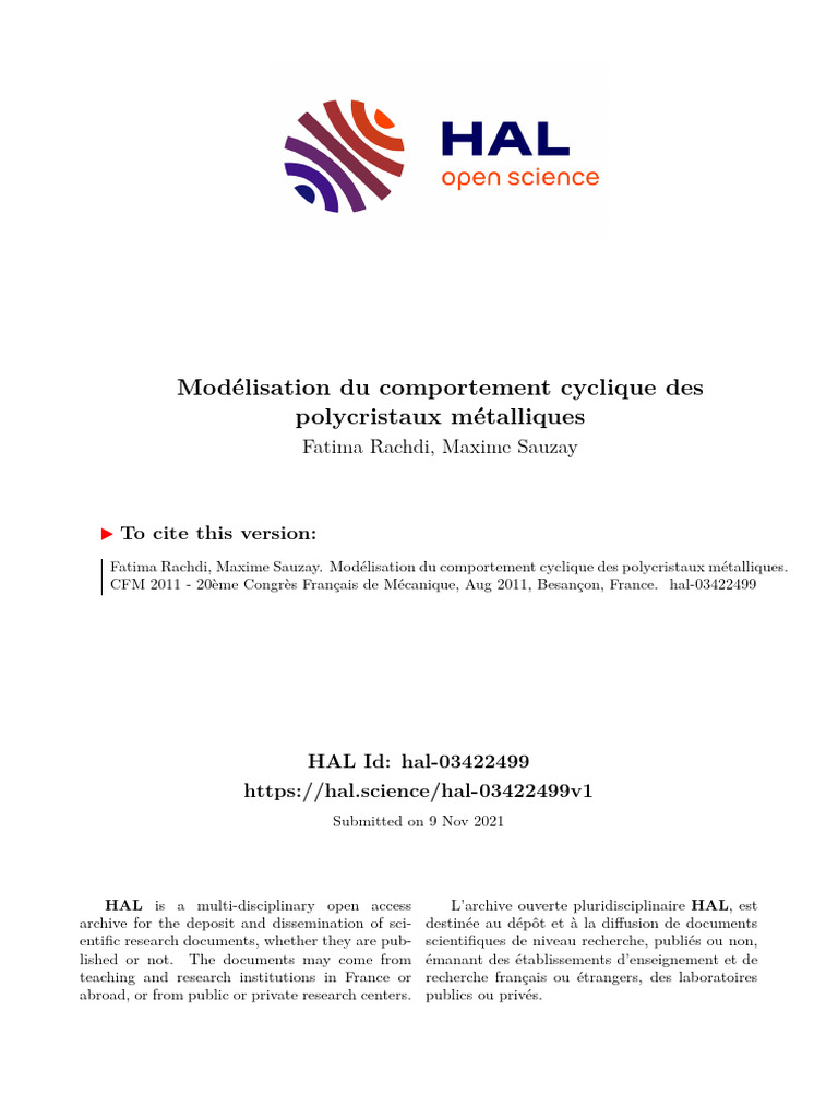 Modélisation du comportement cyclique des polycristaux | PDF ...