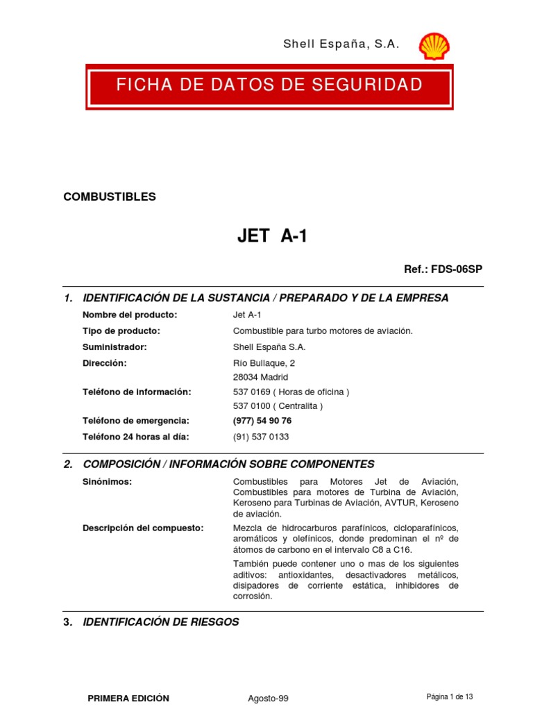 MSDS Jet A1 PDF Contaminación Agua
