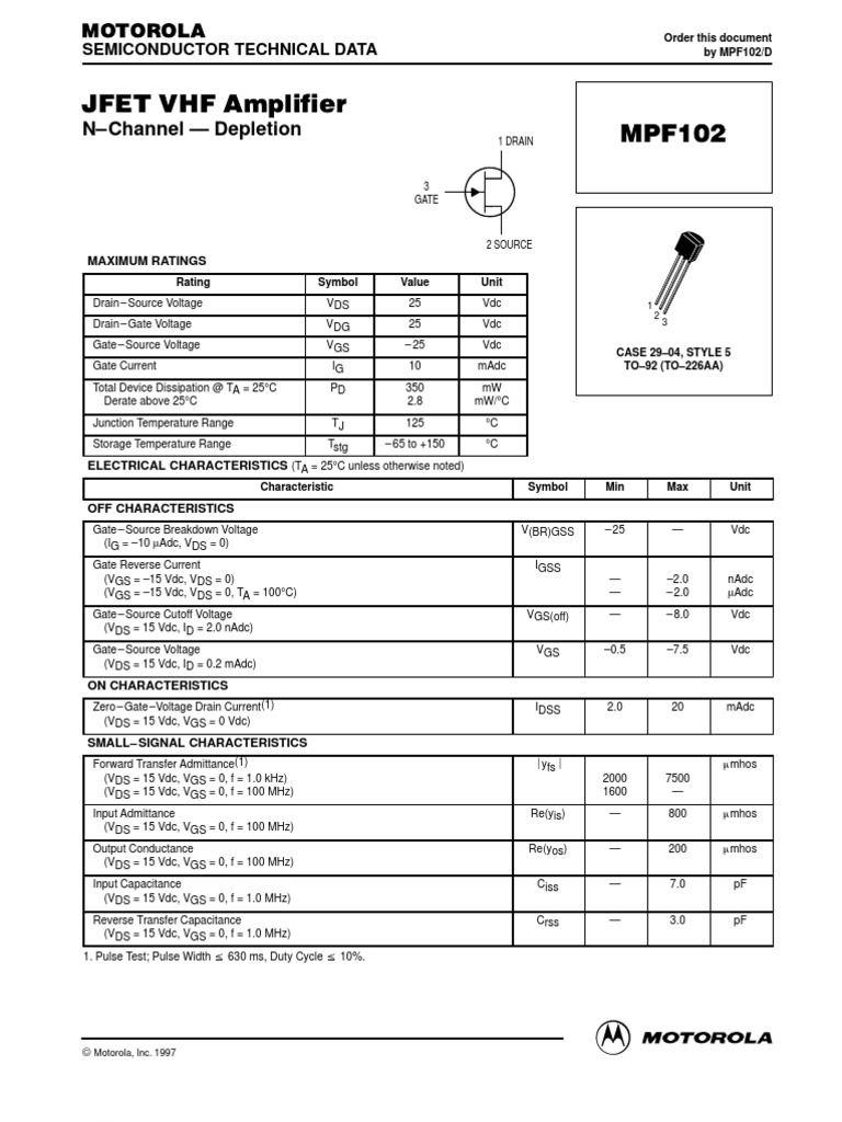 MPF102 PDF Field Effect Transistor Transistor
