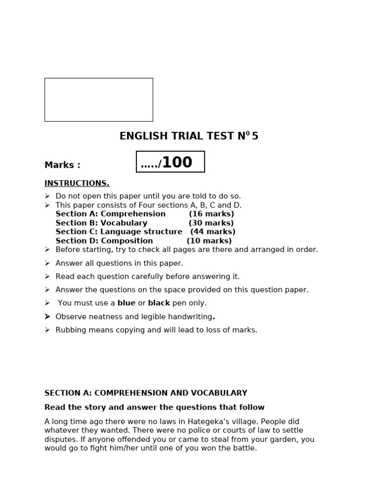 English Trial Exam Test No. 5 | PDF