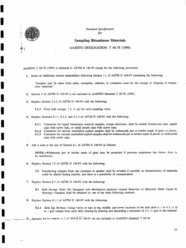 T 040-78 (1996) Sampling of Bituminous Materials | PDF