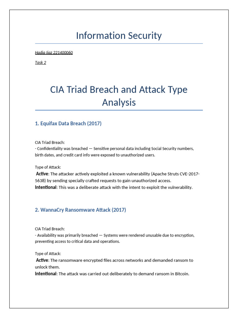 CIA Triad Breaches in Major Attacks | PDF