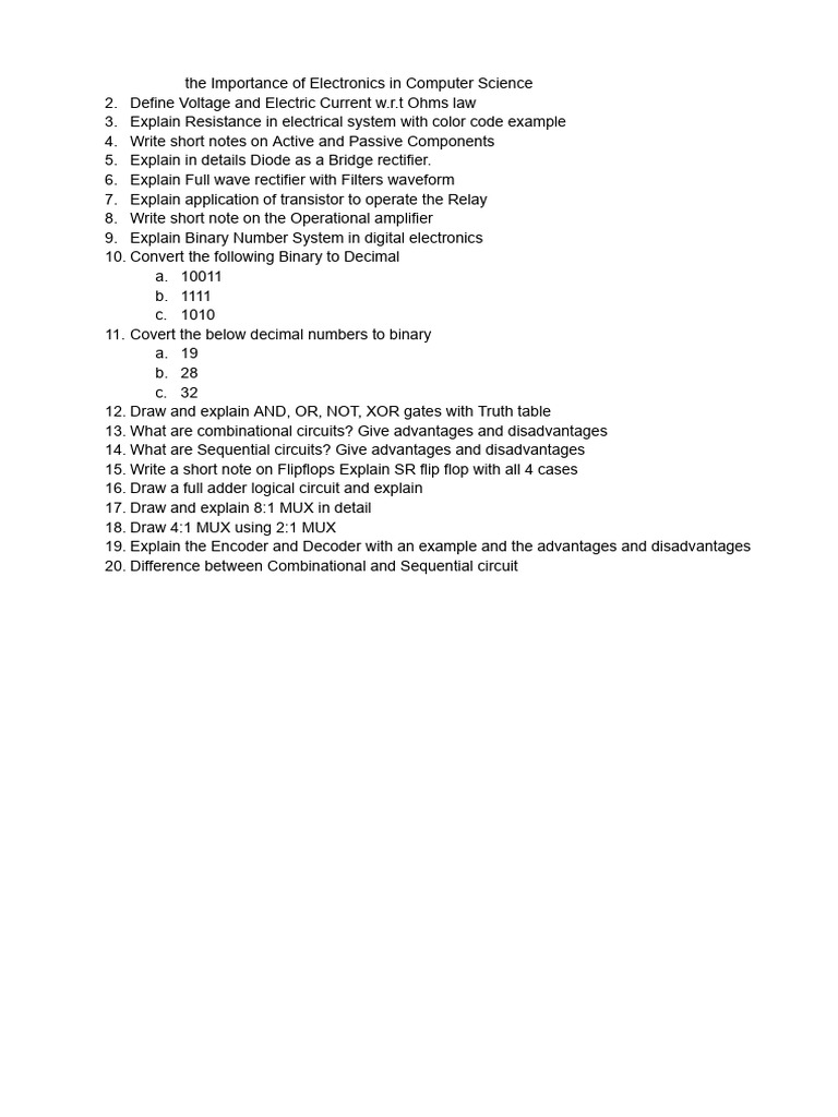 Electronics Fundamentals in Computer Science | PDF