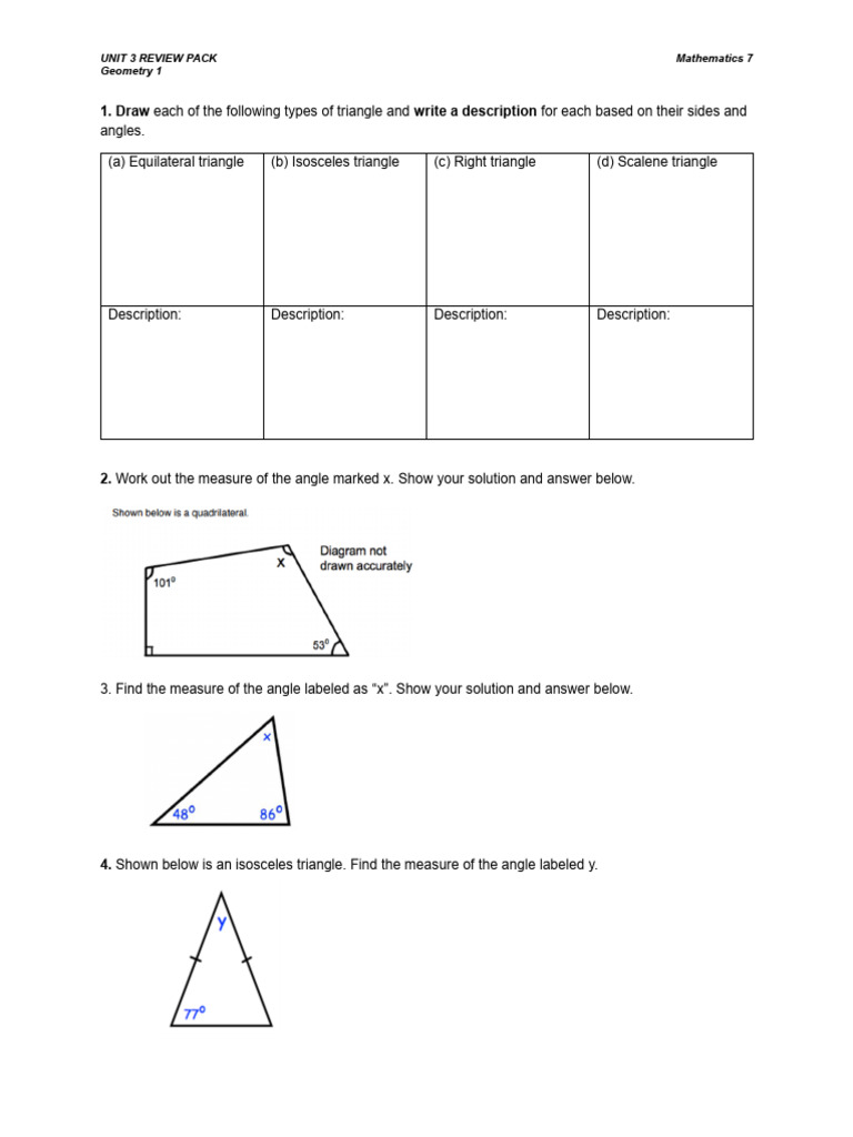 Geometry Review for 7th Grade Math | PDF | Angle | Triangle