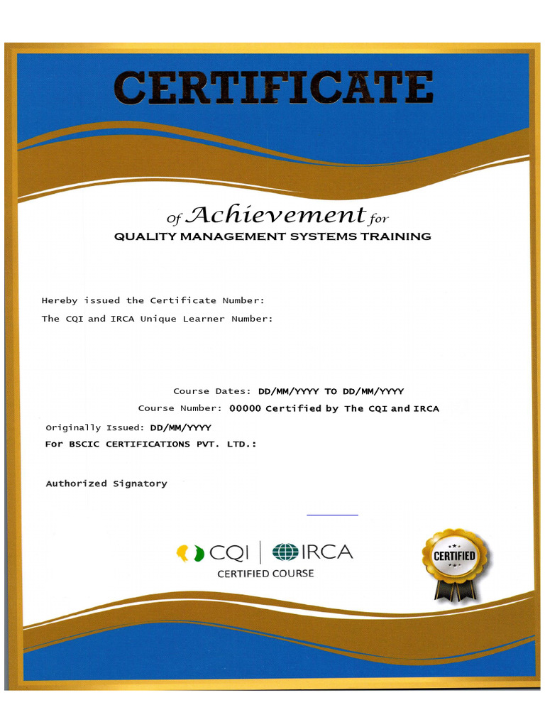 ISO 9001:2015 Lead Auditor Certificate Sample | PDF