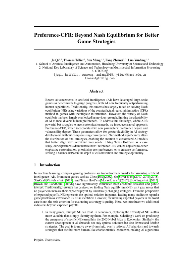 Preference-CFR: Customizing AI Game Strategies | PDF | Game Theory ...