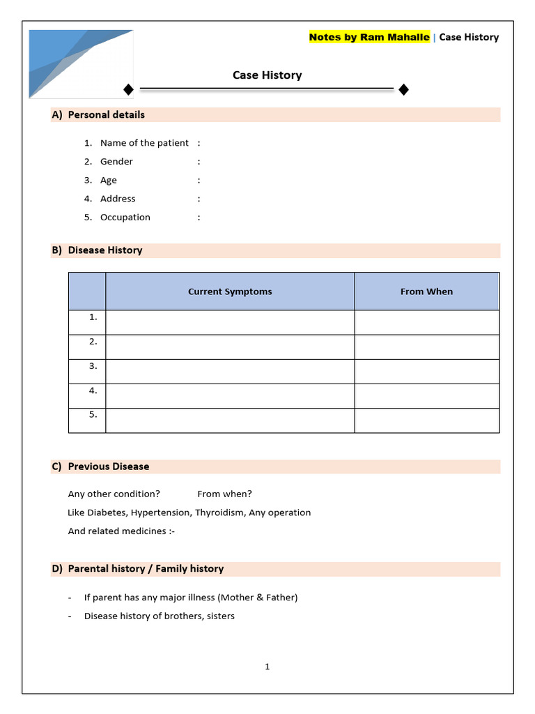 Case Taking Points by Ram Mahalle | PDF | Diseases And Disorders ...