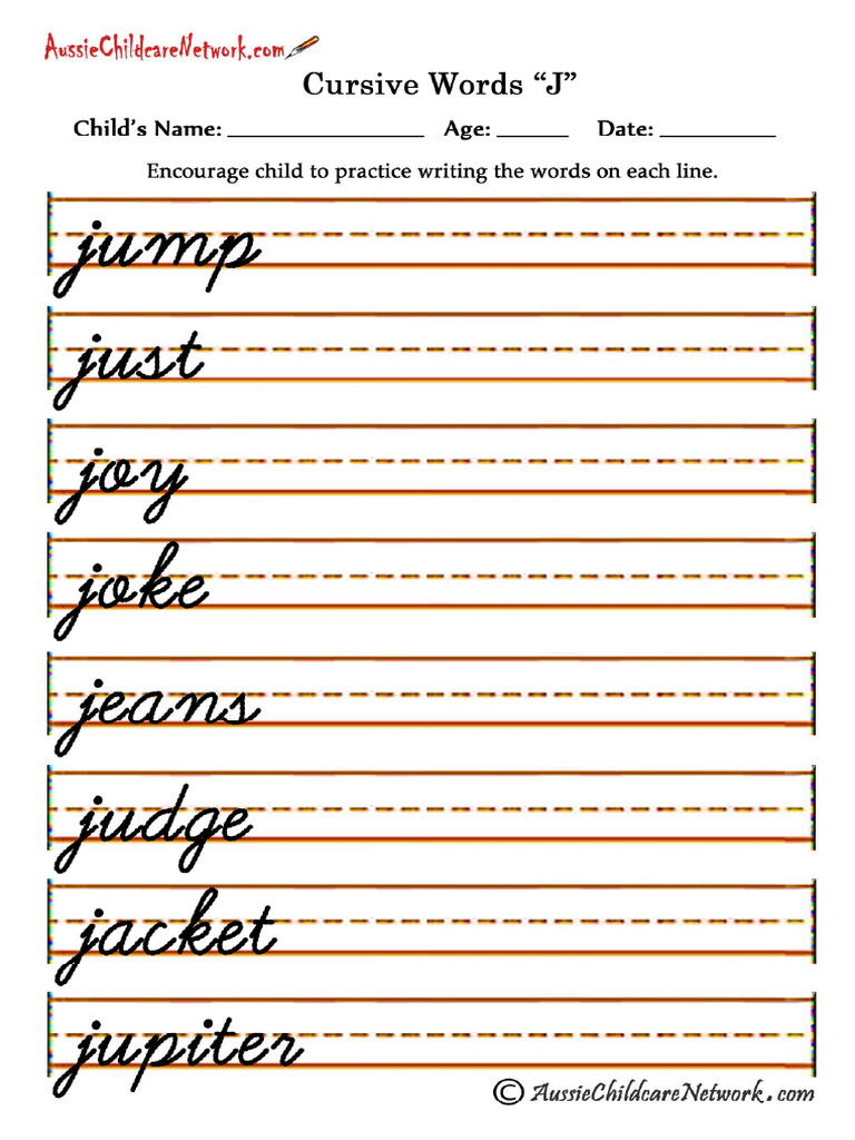 Cursive Words J | PDF