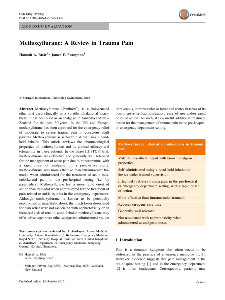 Methoxyflurane for Trauma Pain Relief | PDF | Anesthesia | Pain Management