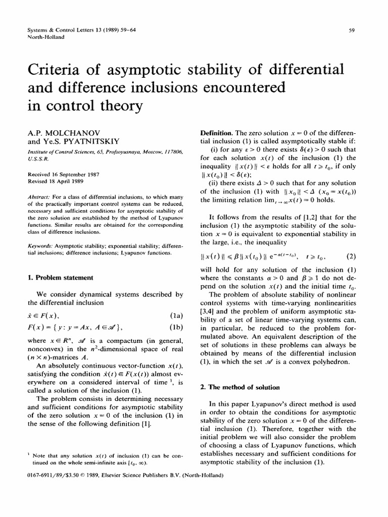A P Molchanov 1989 Criteria of Asymptotic Stability of Differential ...