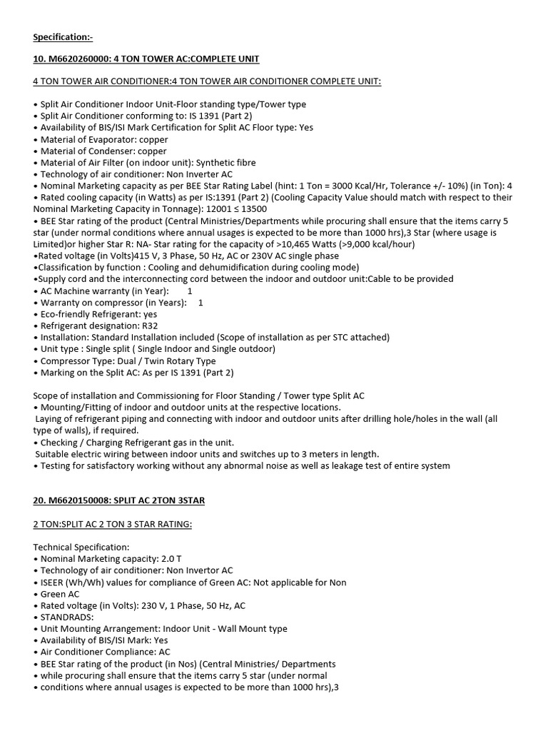 Tower AC Specifications and Installation Guide | PDF | Air Conditioning ...
