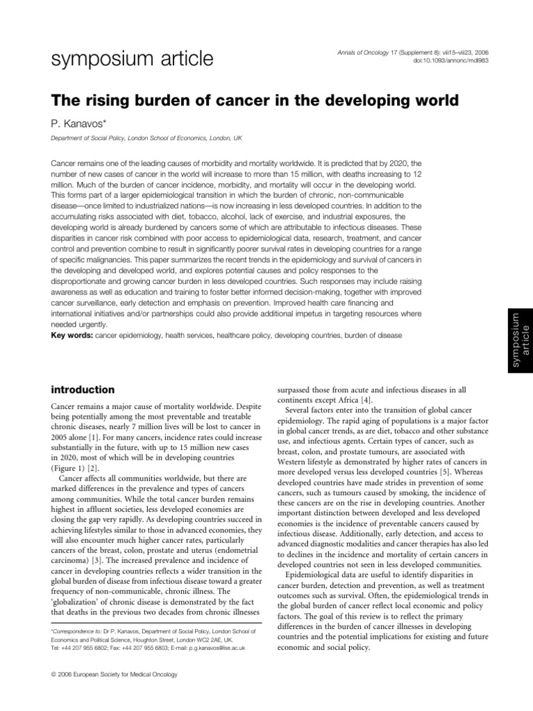 Rising Burden of Cancer in The Developing World | PDF | Cancer ...