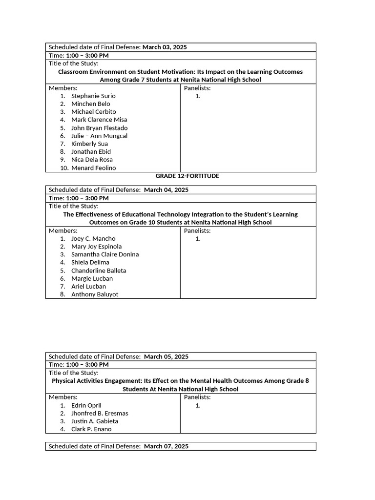 Nenita High School Final Defense Schedule | PDF | Chess Theory | Chess ...