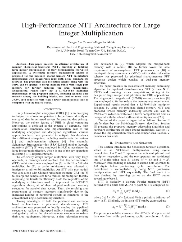 Efficient NTT for Large Integer Multiplication | PDF | Multiplication ...