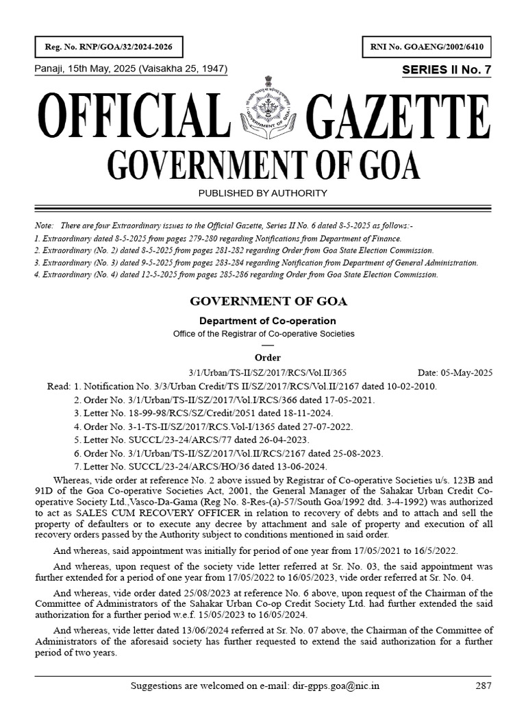 Goa Official Gazette Notifications 2025 | PDF | Civil Defense