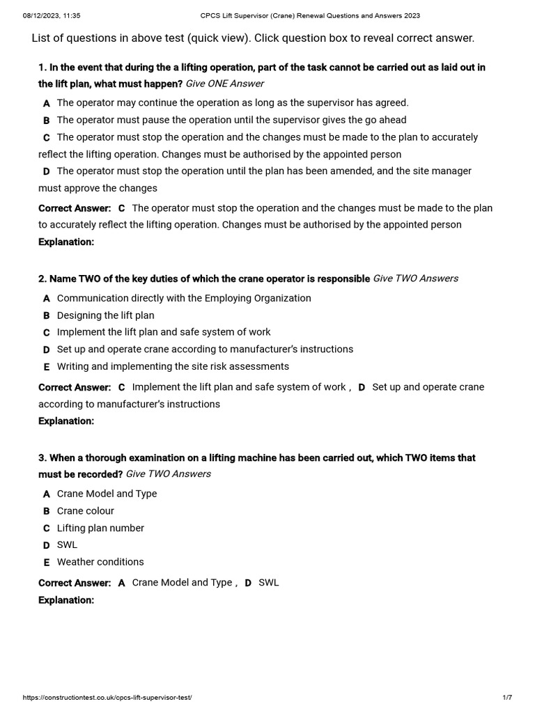 CPCS Lift Supervisor Renewal Q&A 2023 | PDF | Crane (Machine)