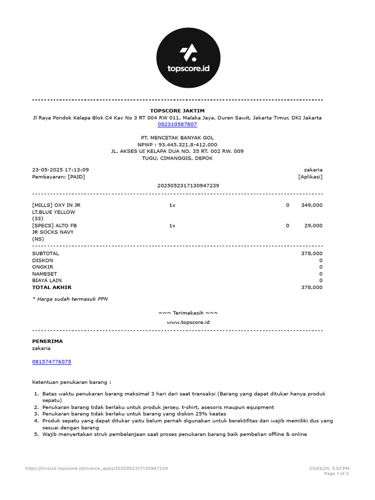 Topscore - Invoice Print | PDF