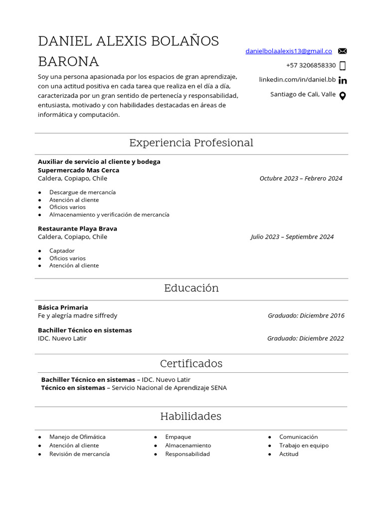 CV Daniel Alexis Bolaños | PDF