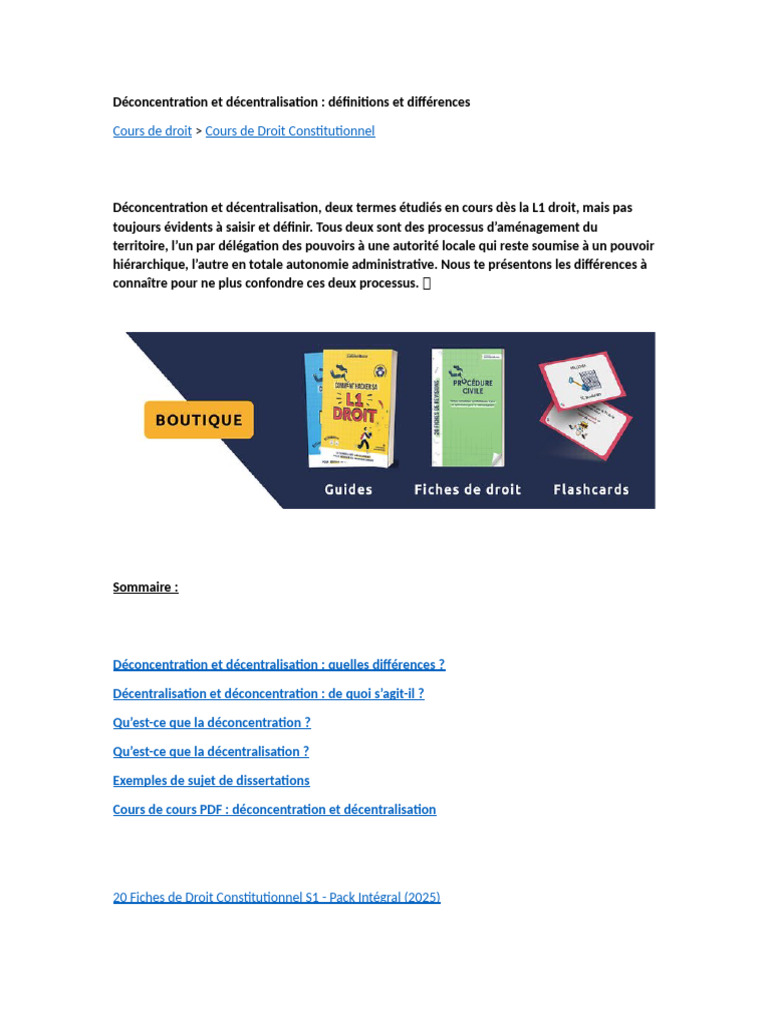 Différences entre déconcentration et décentralisation | PDF ...