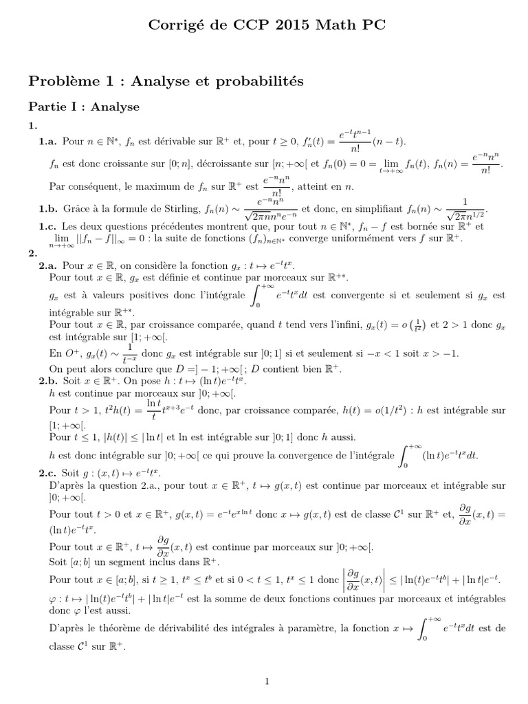Corrigé CCP 2015 Math PC | PDF | Limite (mathématiques) | Analyse ...