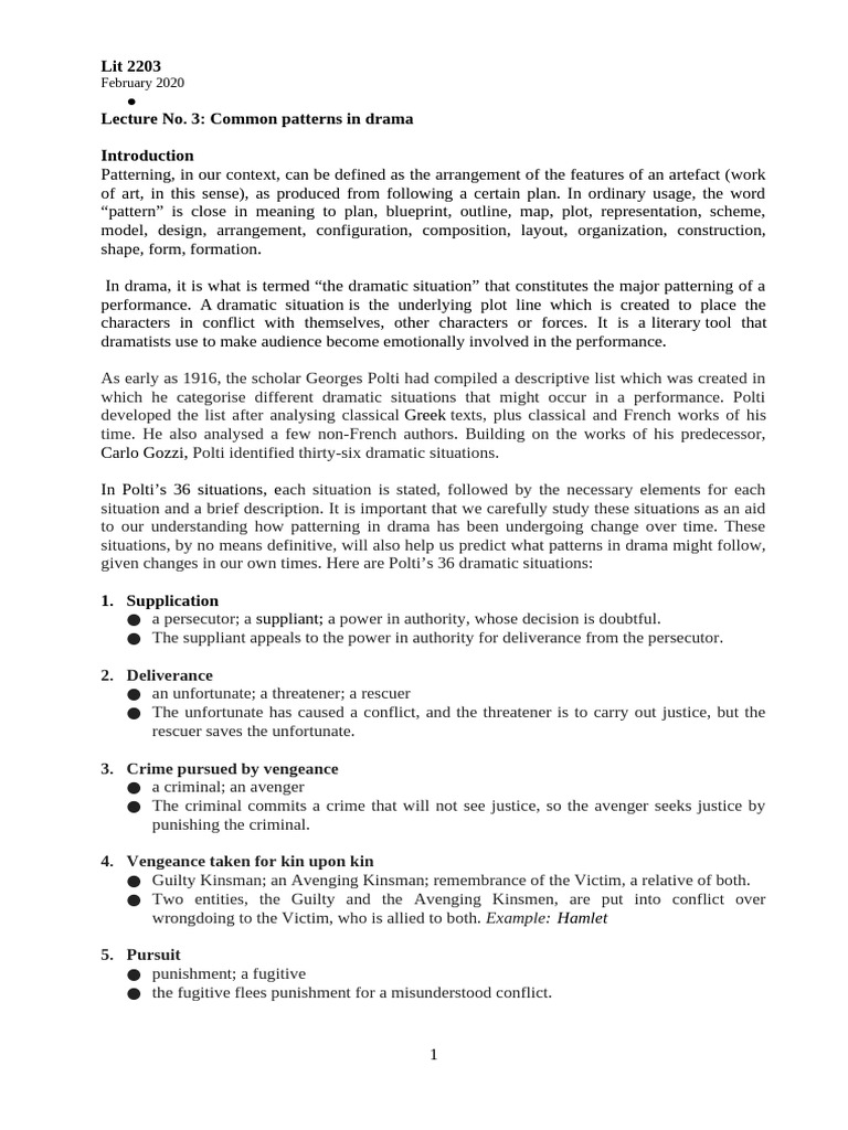 Patterns in Dramatic Situations | PDF | Adultery | Plot (Narrative)