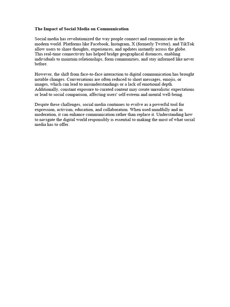 The Impact of Social Media On Communication | PDF