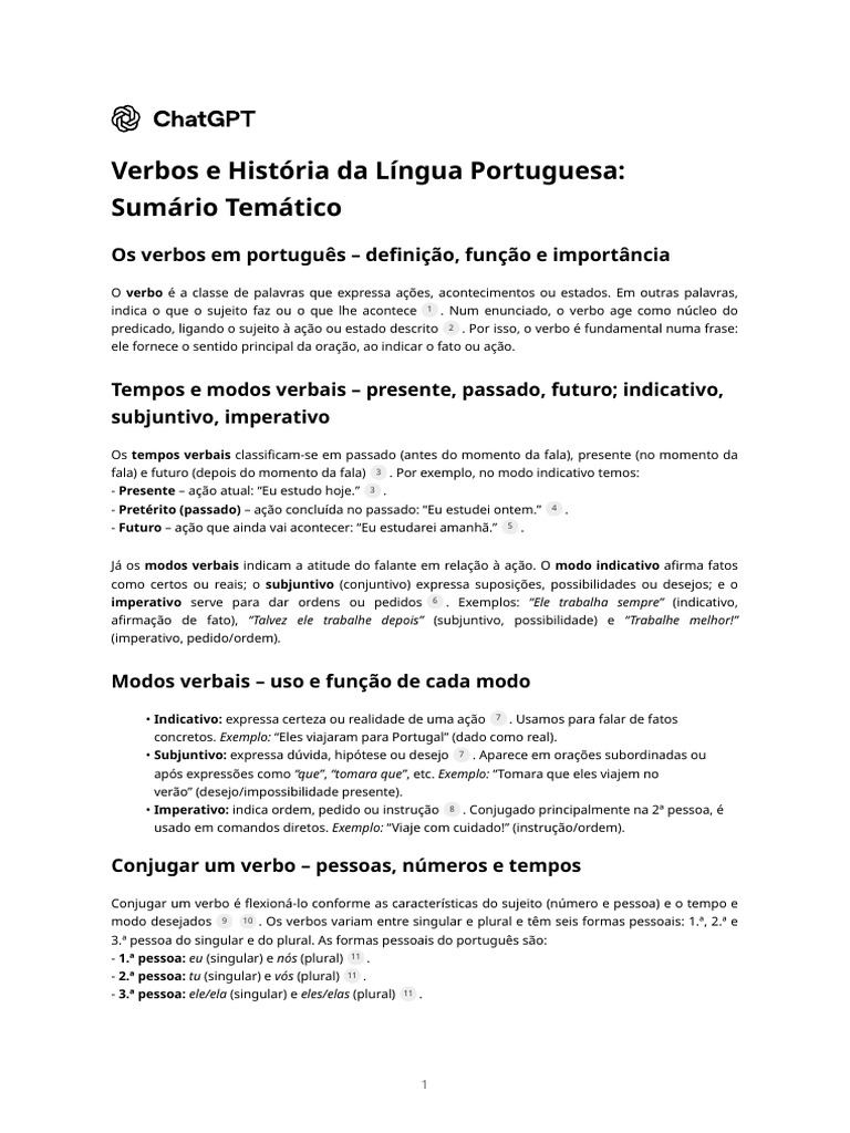 Verbos e História da Língua Portuguesa | PDF | Português (idioma) | Idiomas