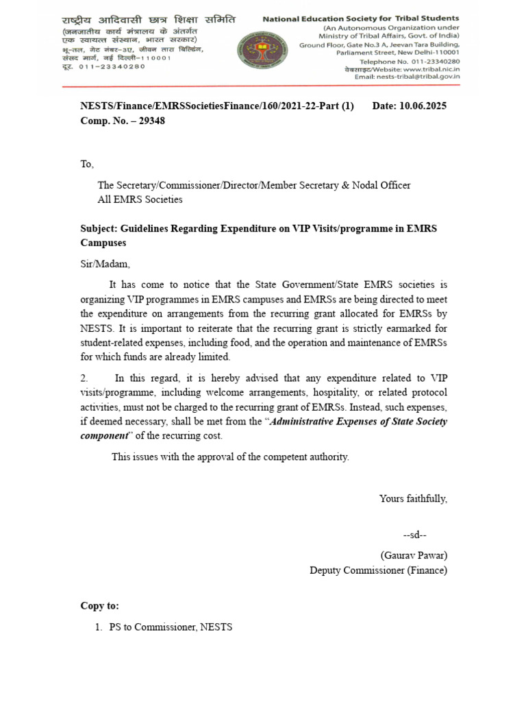 Guidelines for VIP Visit Expenditures | PDF