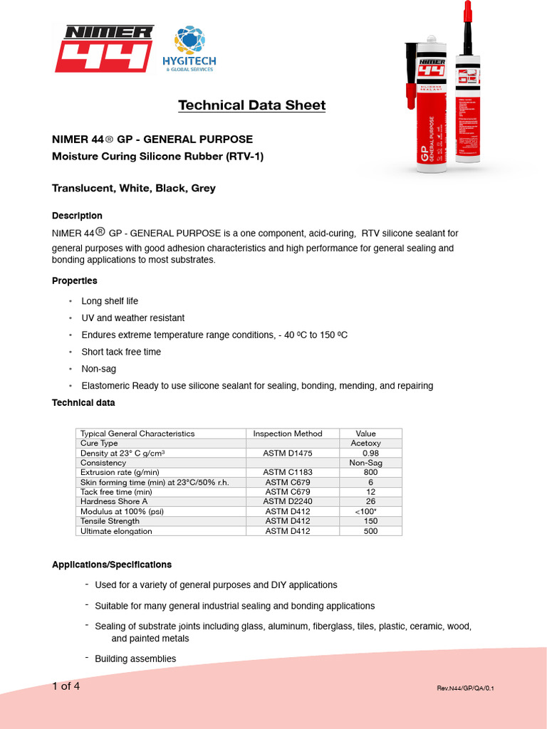 Nimer 44 GP TDS | PDF | Silicone | Materials