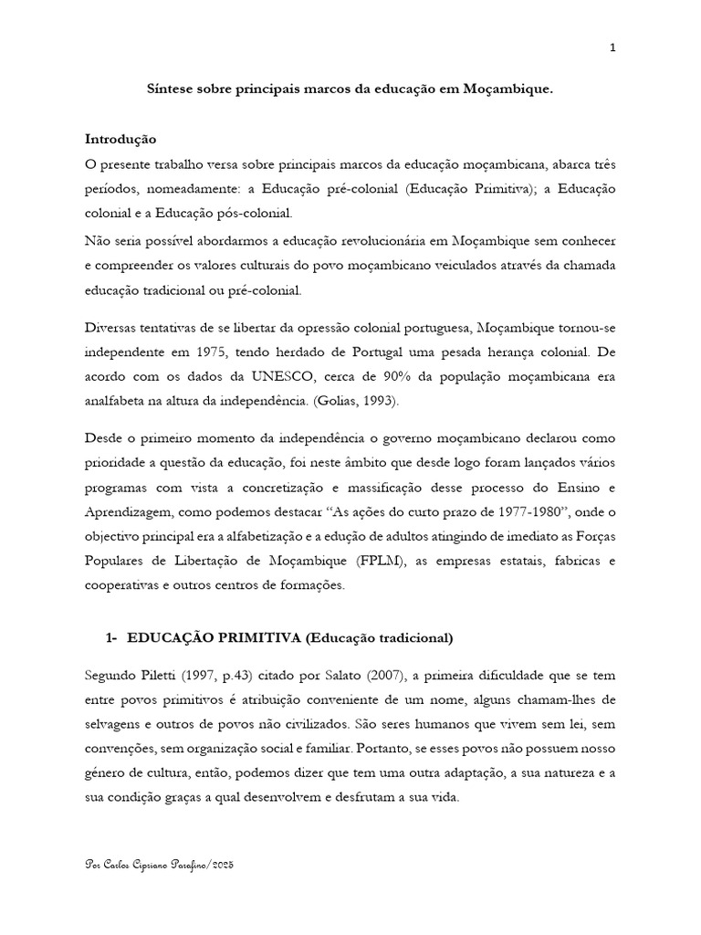Finalidade do Ensino Rudimentar em Moçambique | PDF | Moçambique | Portugal