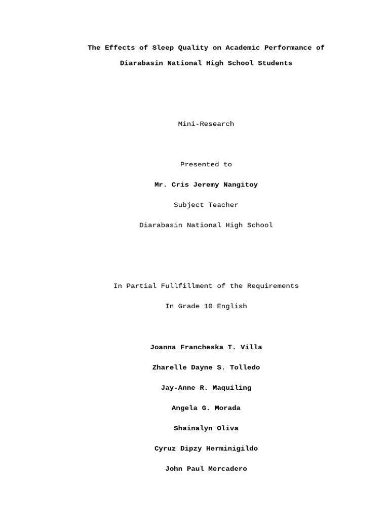 Sleep Quality and Academic Performance | PDF