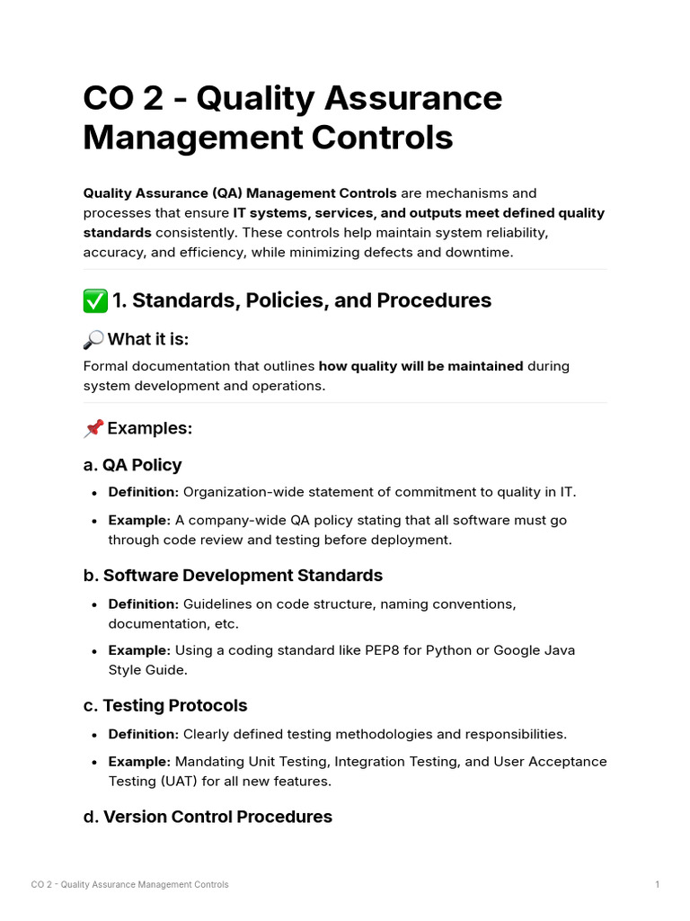 QA Management Controls for IT Systems | PDF | Software Testing ...