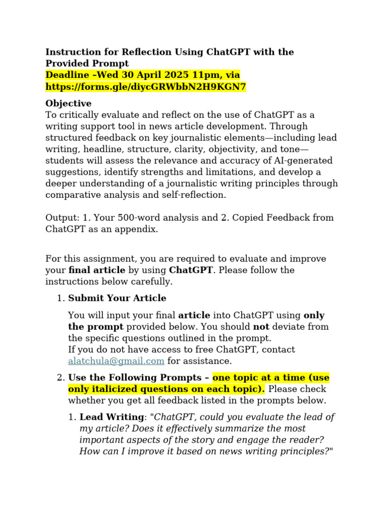 Instruction For Reflection Using ChatGPT | PDF | Proofreading | Cognition