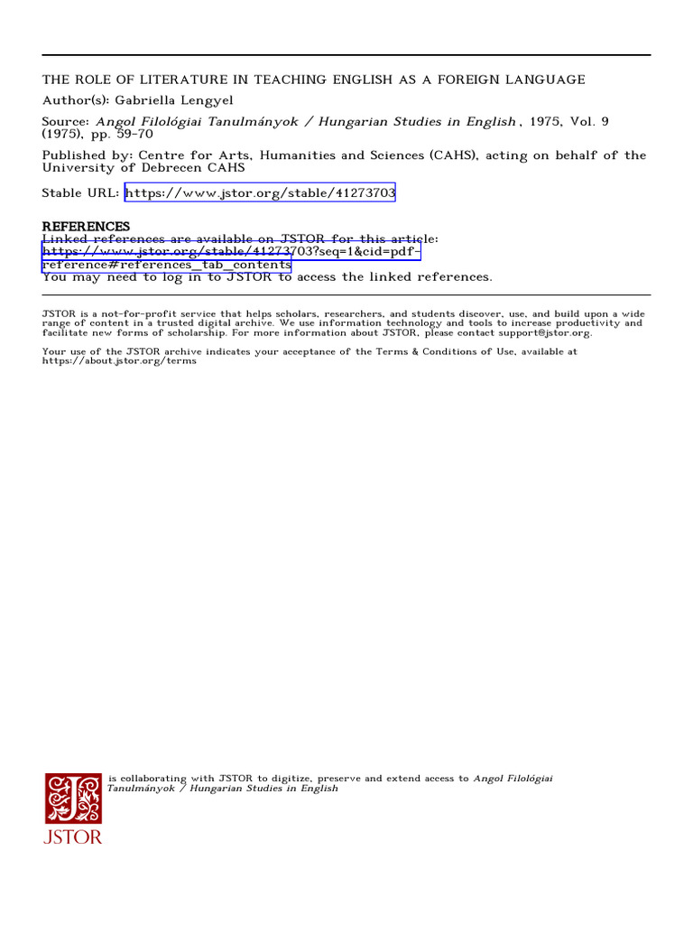 Literature's Role in EFL Teaching | PDF | Translations | English As A ...