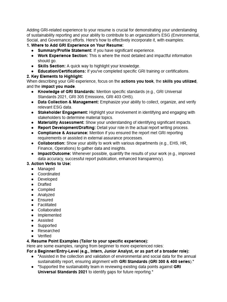 How To Add The Experience Related To GRI | PDF | Sustainability | Business